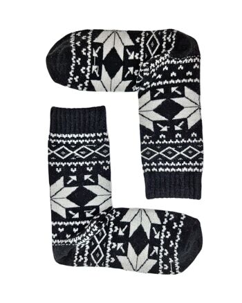 Chaussettes en laine "Flocons de neige" noires 2