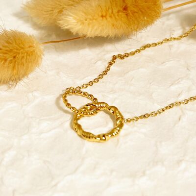 Double ring gold chain necklace