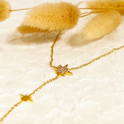 Gold Y chain necklace with stars