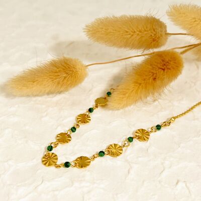 Gold chain necklace with synthetic malachite