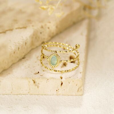 Gold multi circle blue stone ring