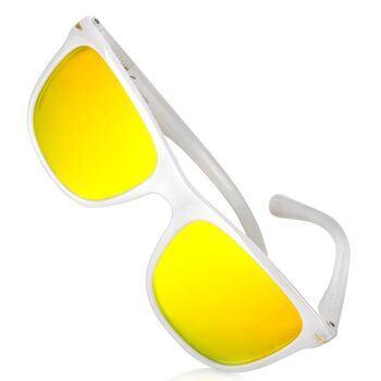 Lunettes de soleil unisexes avec monture en plastique translucide.                                        Verres miroir colorés avec protection UV400 - Couleur blanche. Dimensions : 14,5 x 5 x 14 cm 2