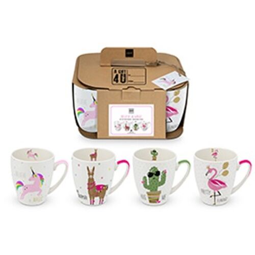 Mugs Pink Unicorn & Friends Set of 4
