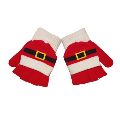 Mittens / half gloves "Santa belt" red and white