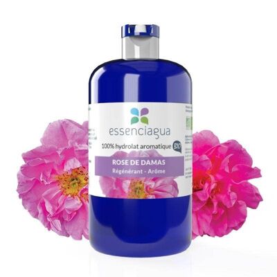 Hydrolat (eau florale) de rose de damas distillé en France, bio & artisanal, 100% pur et naturel, aromathérapie & usage alimentaire