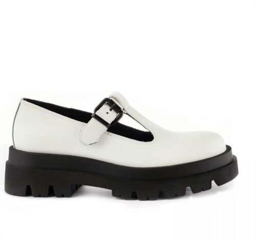 White Low Doll Style Shoes with Black Rubber Sole, Comfortable Fit