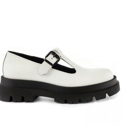 White Low Doll Style Shoes with Black Rubber Sole, Comfortable Fit