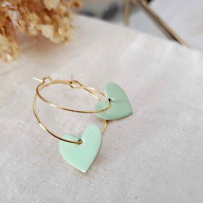 Mint green heart stainless steel hoop earrings