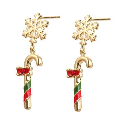 Boucles d'oreilles de Noël "Cannes de bonbon avec flocons de neige"