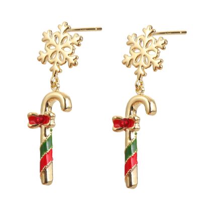 Christmas earrings "Candy canes with snowflakes"