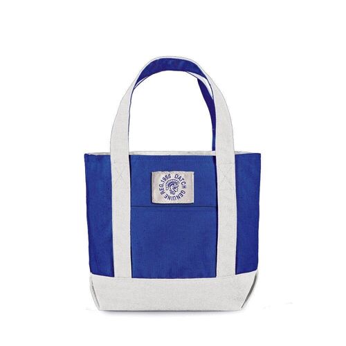 Mini Bag in Cotone con doppio manico - Colore Bianco/Blu - Dimensioni: cm 30 x 23 x 10