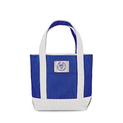 Mini Bolsa de Algodón con doble asa - Color blanco/azul - Dimensiones: 30 x 23 x 10 cm