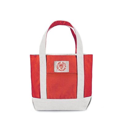 Mini Sac en Coton à double anse - Coloris Blanc/Rouge - Dimensions : 30 x 23 x 10 cm