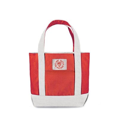 Mini Cotton Bag with double handle - White/Red color - Dimensions: 30 x 23 x 10 cm