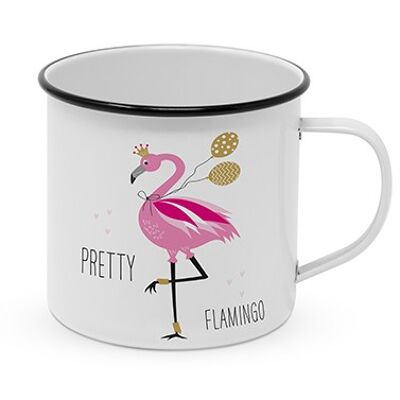 Happy Metal Mug Pretty Flamingo