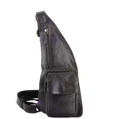 STAMP ST3021 sac à dos bandoulière, homme, cuir de vachette, noir