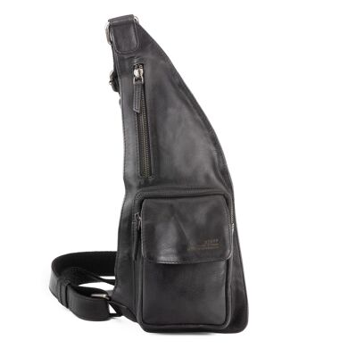 Mochila cruzada STAMP ST3021, hombre, piel lavada, color negro