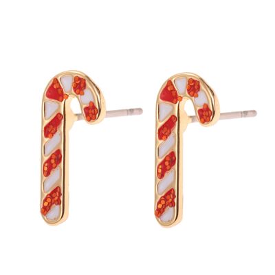 Christmas stud earrings "Candy cane" white and red