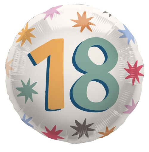 Foil Balloon - "18" - Starburst - 45 cm