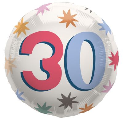Folienballon - "30" - Starburst - 45 cm