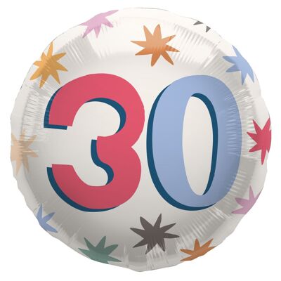 Foil Balloon - "30" - Starburst - 45 cm