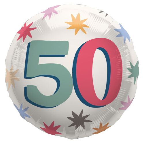 Foil Balloon - "50" - Starburst - 45 cm