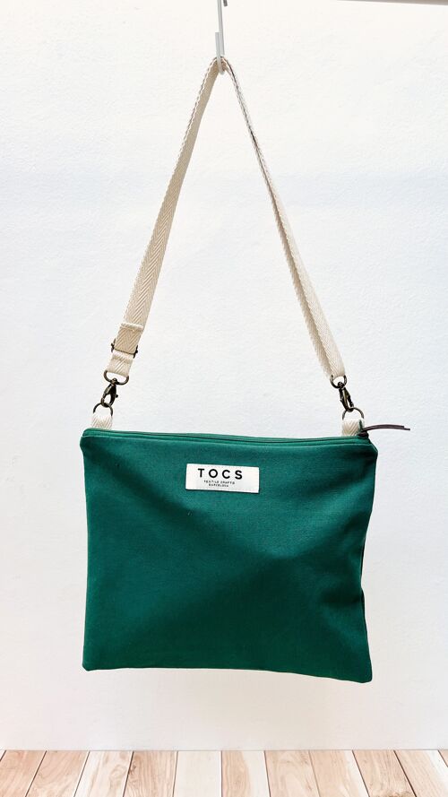 Bolso bandolera verde asa algodón