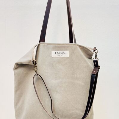 Stone gray basic bag with leather handles