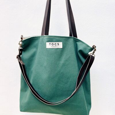 Basic green bag with leather handles
