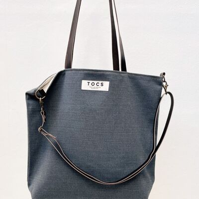 Basic denim bag with leather handles
