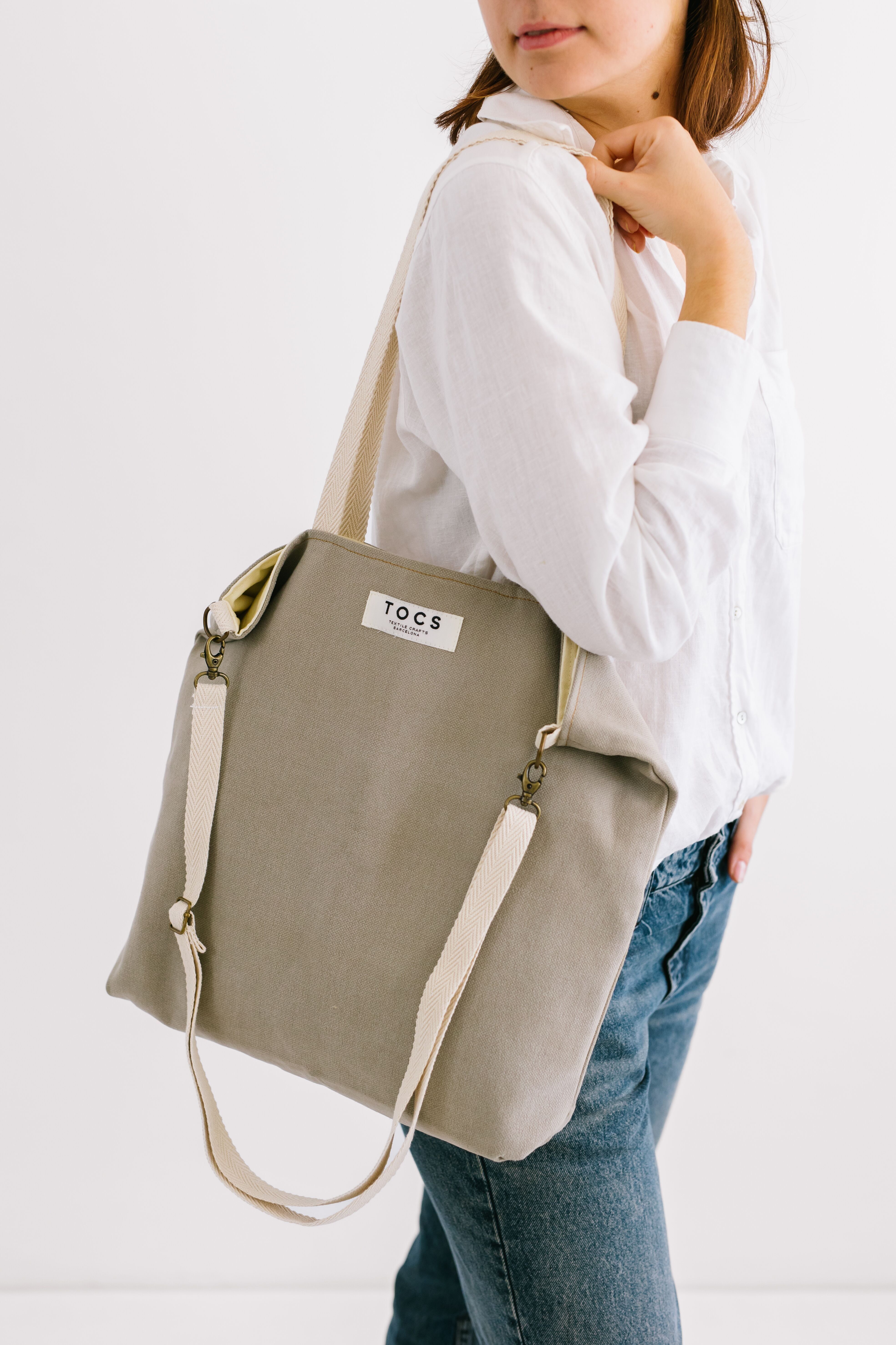 Borsa basic grigio pietra con manici in cotone