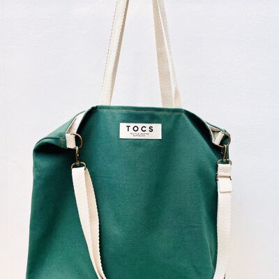 Einfache grüne Tasche mit Baumwollgriffen