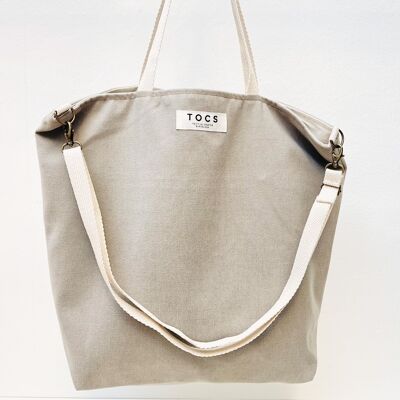 Large stone gray bag with leather handles