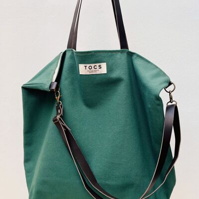 Large green bag with leather handles