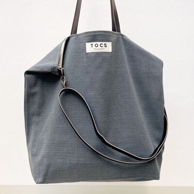 Borsa grande in denim con manici in pelle