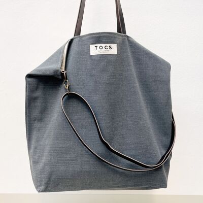 Large denim bag with leather handles