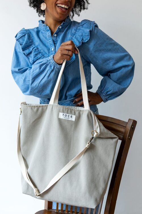 Bolso grande gris piedra asas algodón