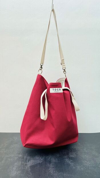 Grand sac rouge avec anses en coton 6