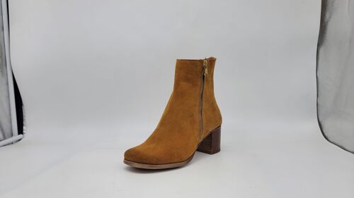 Brown Leather Booties with Double Side Zips and Square Toe for SPRING SUMMER