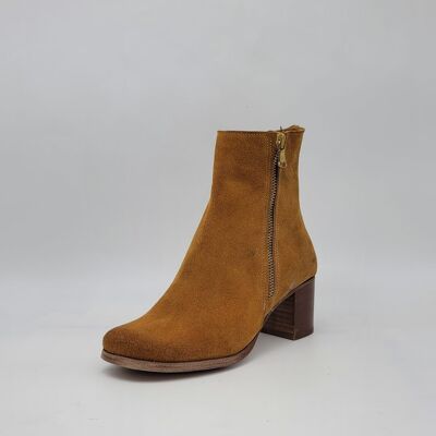 Brown Leather Booties with Double Side Zips and Square Toe for SPRING SUMMER