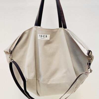 Stone gray sack bag with leather handles