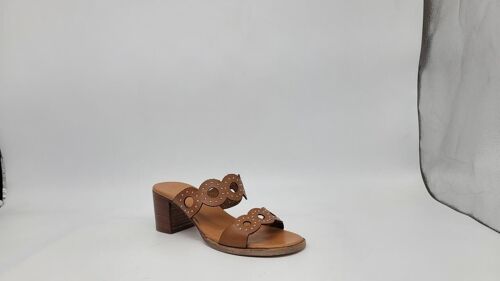 Tan Laser-Cut Band and Stud Detail Open Toe Sandals for Spring Summer