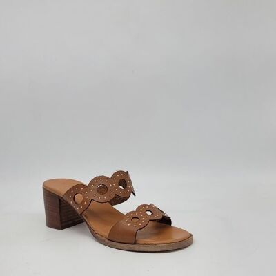 Tan Laser-Cut Band and Stud Detail Open Toe Sandals for Spring Summer