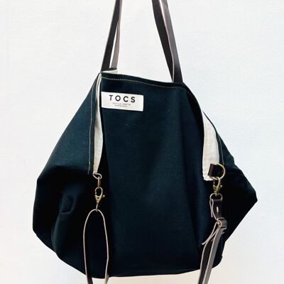 Black sack bag with leather handles