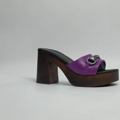 Purple Clog Sandals with Front Strap and Decorative Accent for Spring Summer