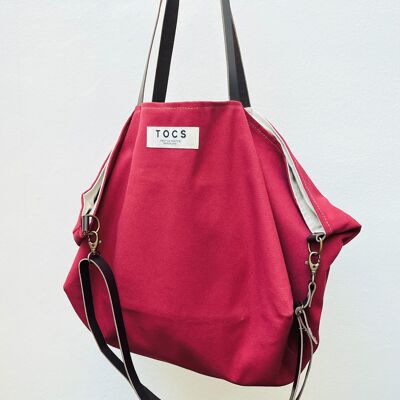 Red sack bag with leather handles