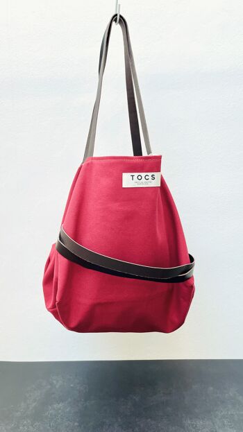 Sac sac rouge avec poignées en cuir 2