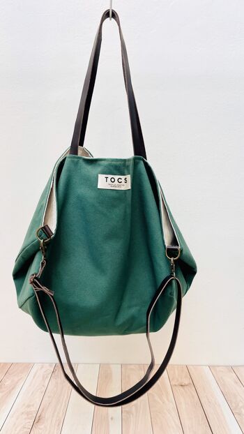 Sac Sack vert avec poignées en cuir 1