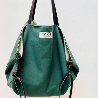 Green Sack Bag with leather handles