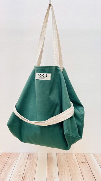 Sac Sack vert avec poignées en cuir 11